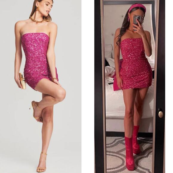 Retrofete Dresses & Skirts - RETROFETE Heather Sequin Embellished Strapless Pink Mini Dress Size Medium